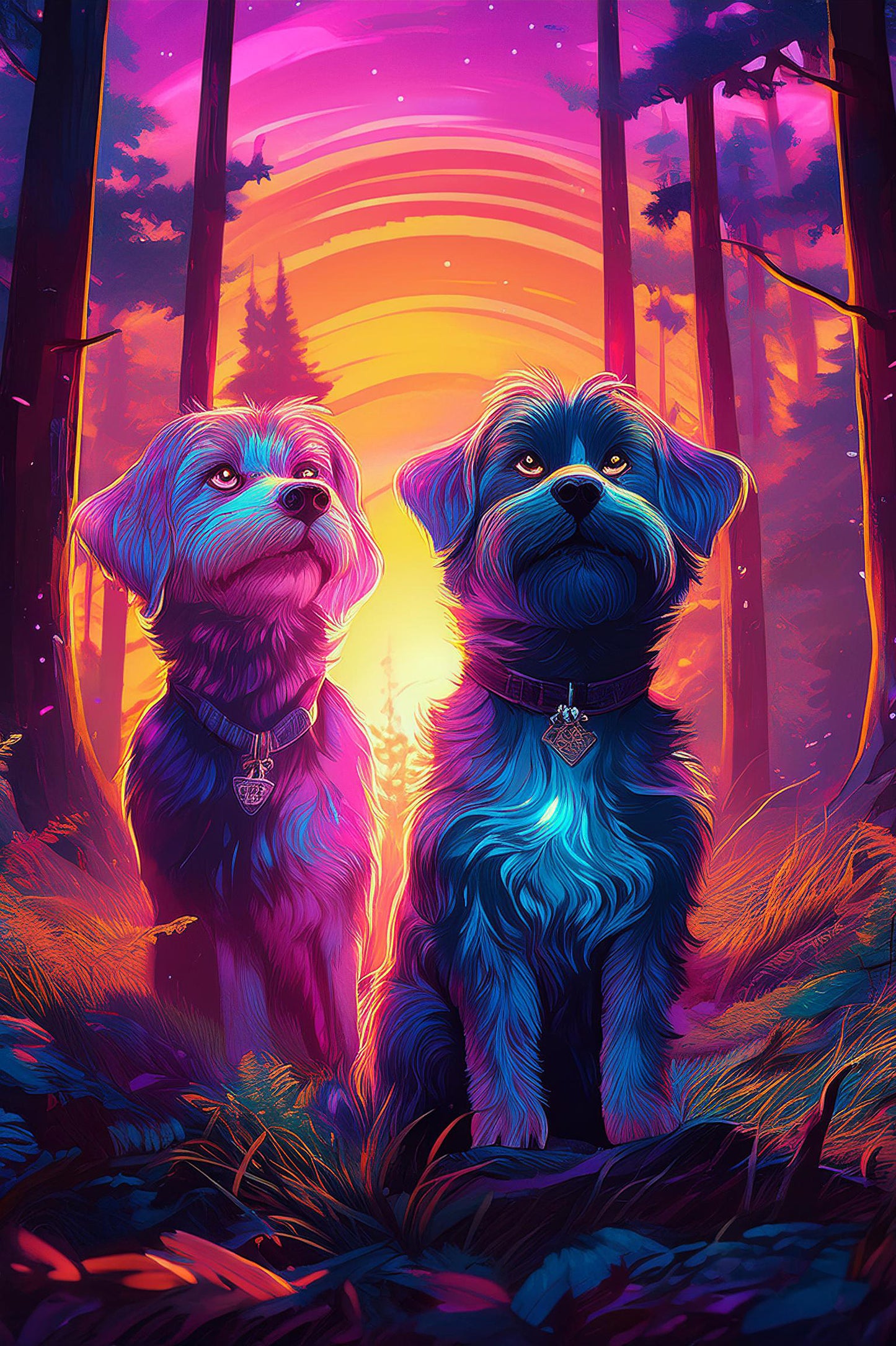 Digital Download -  2 dogs in woodland looking up at the sky