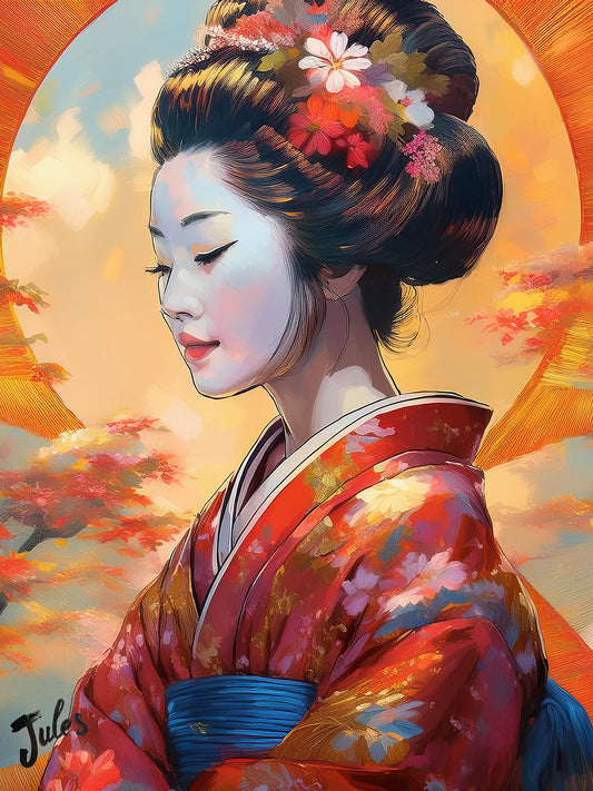 Descarga digital - Geisha elegante - Arte de retrato tradicional