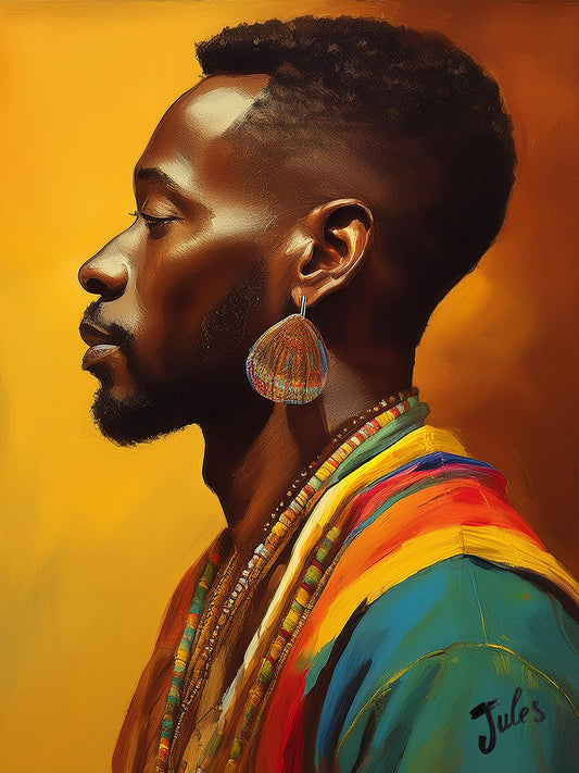 Descarga digital: Impresionante retrato de perfil de un hombre negro africano con túnica tradicional