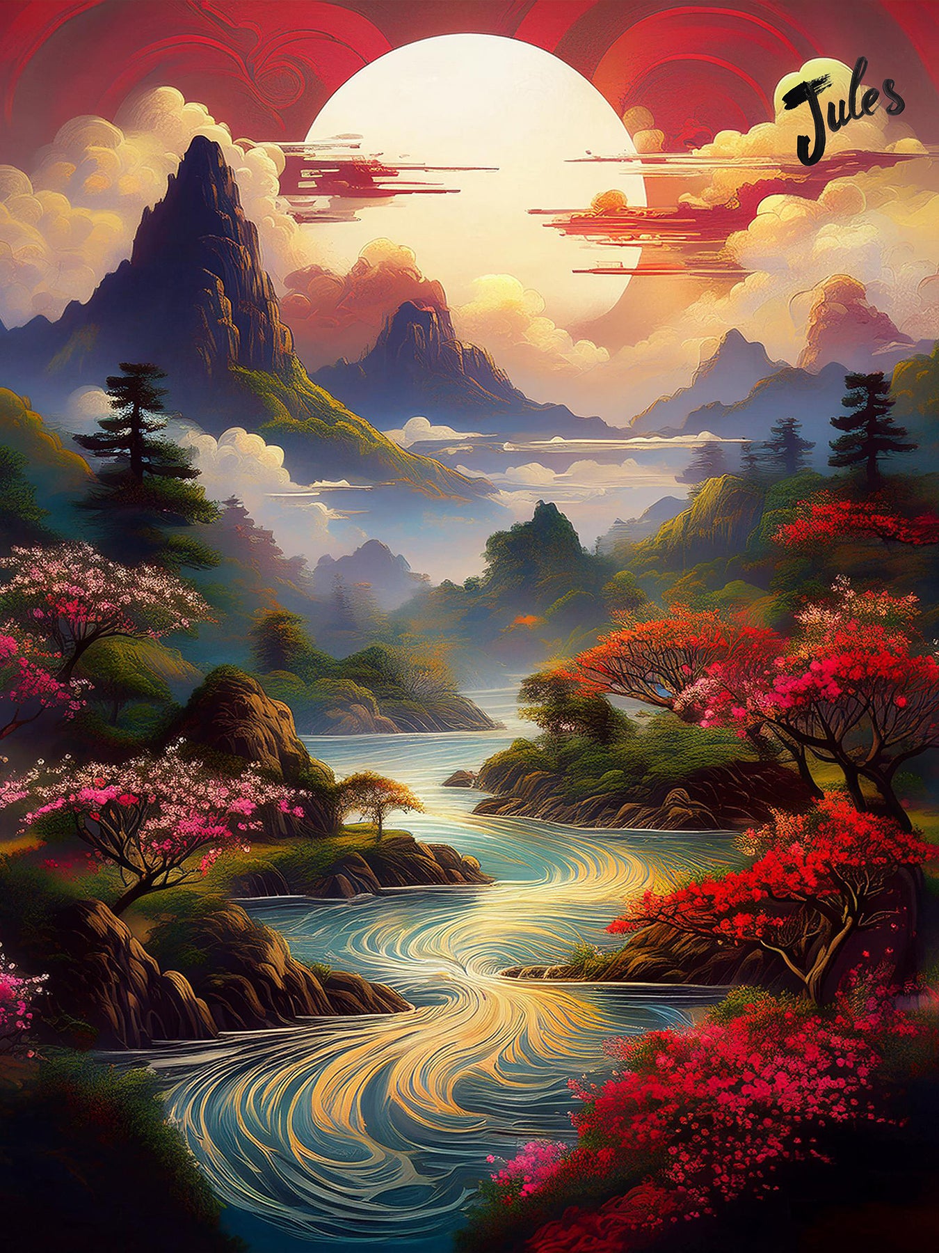 Digital Download - Colourful Chinese Style Traditional Landscape