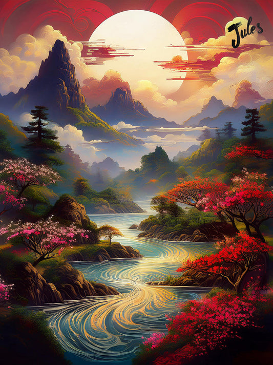 Téléchargement numérique - Paysage traditionnel coloré de style chinois